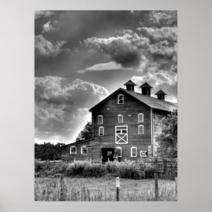 Country Landhuis Wolken in Zwart en Wit Poster
