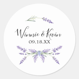 Country Lavendel Trouwstickers Ronde Sticker