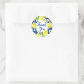 Country Lemons & Blue Floral Dank u Ronde Sticker (Tas)