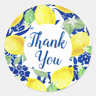 Country Lemons & Blue Floral Dank u Ronde Sticker