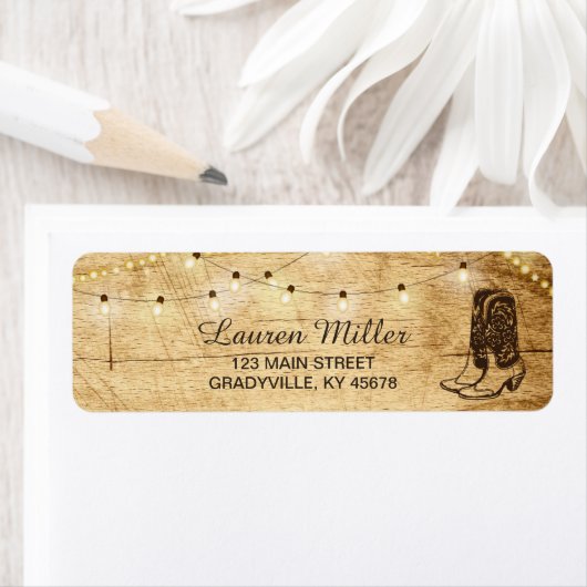 Country Lights klein adreslabel met laarzen Etiket (Insitu)