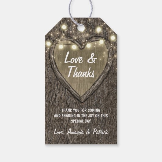 Country Lights rustieke eiken boom bruiloft dank u Cadeaulabel (Voorkant)