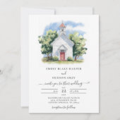 Country Lil White Chapel Waterverf rustieke bruilo Kaart (Voorkant)