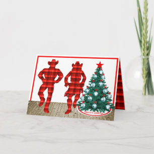 Country Line dansers met rode gespeelde kerst Kaart
