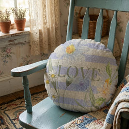 Country Love Bloemmotief Blauwe Gingham en Madelie Rond Kussen