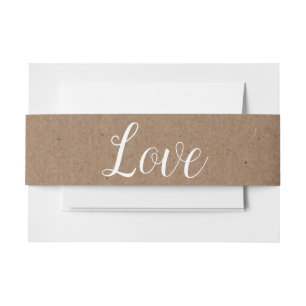 Country Love Bruin & Witte Kraft Rustieke bruiloft Uitnodigingen Wikkel