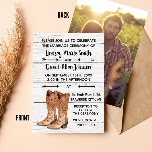 Country Love Western Rustic Photo Wedding Kaart