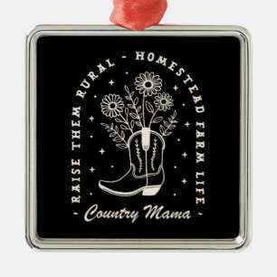 Country mama cowgirl westerne quotes zwart metalen ornament