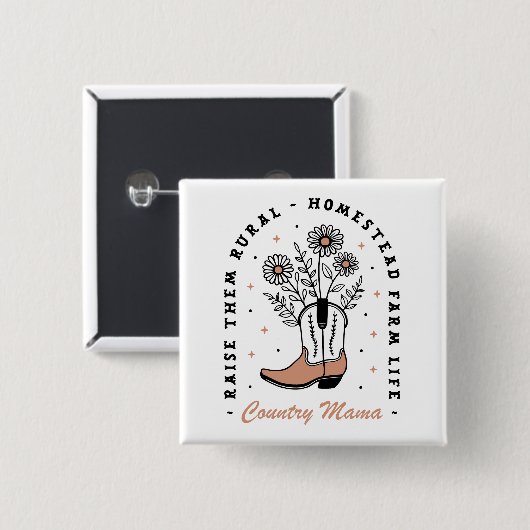 Country mama homestead huisvrouw quotes vierkante button 5,1 cm (Voorkant /achterkant)