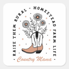 Country mama homestead huisvrouw quotes vierkante sticker