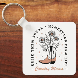 Country mama opvoeden ze landelijke hoeve bloemen sleutelhanger
