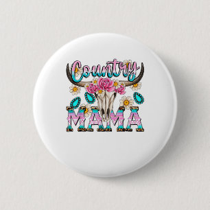 Country Mama Retro Groovy Koe Skull Country Rodeo Ronde Button 5,7 Cm