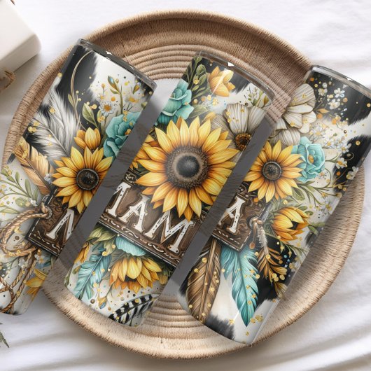 country Mama Zonnebloem koe print glitter Thermosbeker