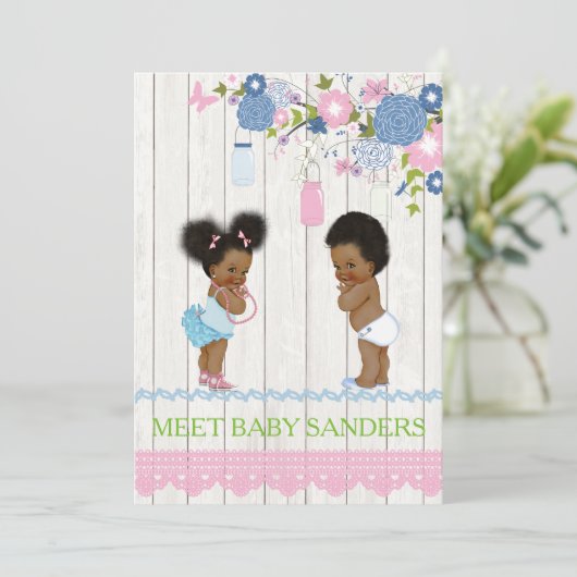 Country Mason Jar Baby onthult uitnodiging (Staand voorkant)