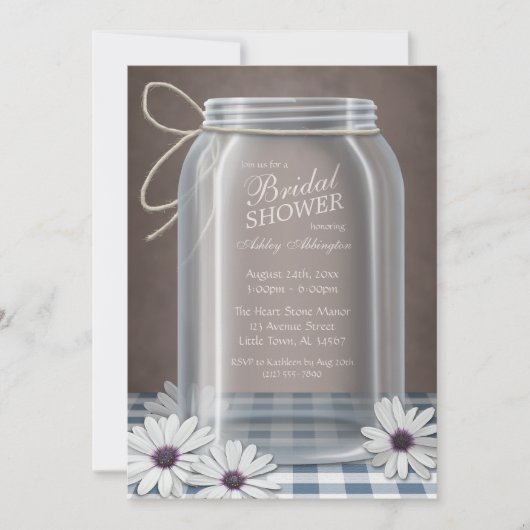 Country Mason Jar Blue Gingham Vrijgezellenfeest Kaart (Voorkant)