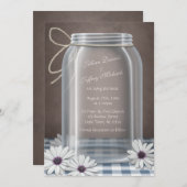 Country Mason Jar Daisy Blauw Bruin Bruiloft Kaart (Voorkant / Achterkant)
