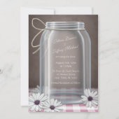 Country Mason Jar Daisy Roze Gingham Bruiloft Kaart (Voorkant)