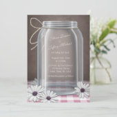Country Mason Jar Daisy Roze Gingham Bruiloft Kaart (Staand voorkant)