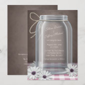Country Mason Jar Daisy Roze Gingham Bruiloft Kaart (Voorkant / Achterkant)