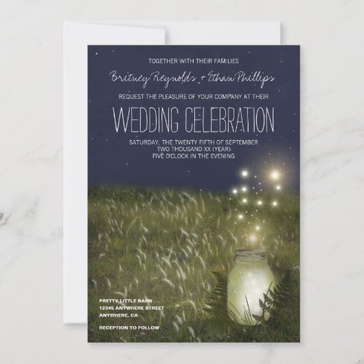 Country Mason Jar + Firefly Trouwuitnodigingen Kaart (Voorkant)