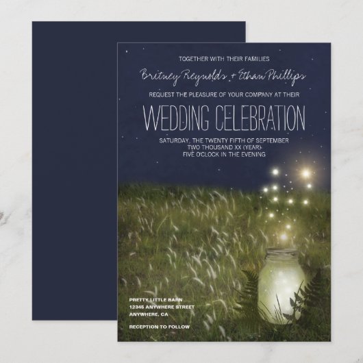 Country Mason Jar + Firefly Trouwuitnodigingen Kaart (Voorkant / Achterkant)
