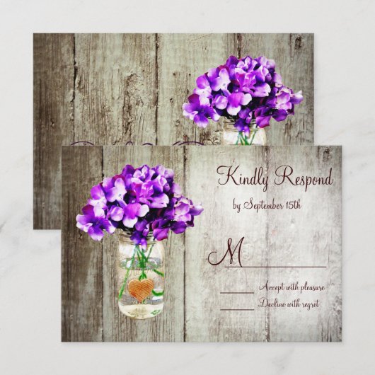 country Mason Jar Hydrangea Wedding RSVP-kaarten RSVP Kaartje (Voorkant / Achterkant)
