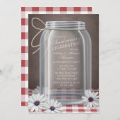 Country Mason Jar Red Gingham Jubileum Kaart (Voorkant / Achterkant)