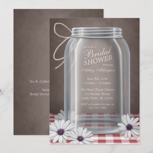 Country Mason Jar Red Gingham Vrijgezellenfeest Kaart (Voorkant / Achterkant)