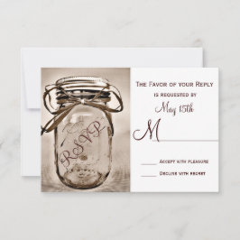 Country Mason Jar Rustic Wedding RSVP-kaarten RSVP Kaartje