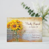 Country Mason Jar Sunflower Weddenschap RSVP-kaart RSVP Kaartje (Staand voorkant)