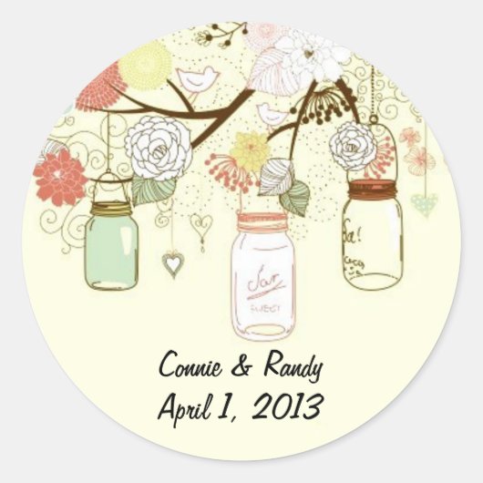 Country Mason Jar Trouwstickers Ronde Sticker (Voorkant)
