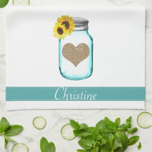 "Country Mason Jar Wedding Towel Theedoek (Gevouwen)