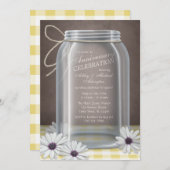 Country Mason Jar Yellow Gingham Jubileum Kaart (Voorkant / Achterkant)