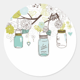 Country Mason Jars Blauwe Bloemen Ronde Sticker
