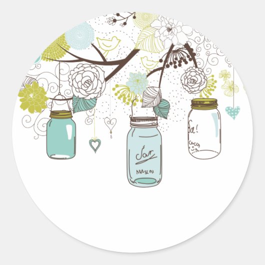 Country Mason Jars Blauwe Bloemen Ronde Sticker (Voorkant)