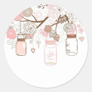 Country Mason Jars roze bloemen Ronde Sticker