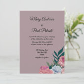 Country mauve roze botanische bloemen bruiloft kaart (Staand voorkant)