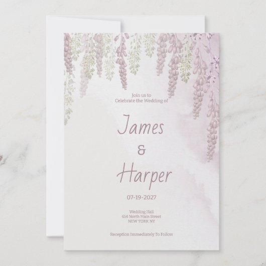 Country mauve roze mint groen bloemenbruiloft kaart (Voorkant)