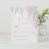 Country mauve roze mint groen bloemenrsvp kaart (Staand voorkant)