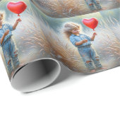 Country Meisje met Rode Hart Ballon Cadeaupapier (Rol Hoek)