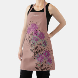 Country Modern Paarse Bloemen Monogrammed Schort