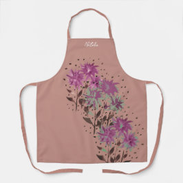 Country Modern Paarse Bloemen Monogrammed Schort