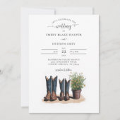 Country Mr. Mrs. Cowboy Boots Wildflowers Wedding Kaart (Voorkant)