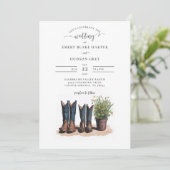 Country Mr. Mrs. Cowboy Boots Wildflowers Wedding Kaart (Staand voorkant)