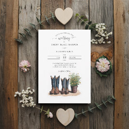 Country Mr. Mrs. Cowboy Boots Wildflowers Wedding Kaart
