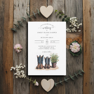 Country Mr. Mrs. Cowboy Boots Wildflowers Wedding Kaart