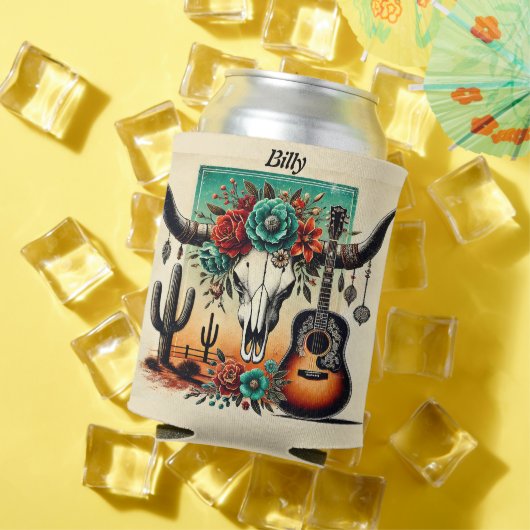 Country Music gitaar koe schedel woestijn cactus Blikjeskoeler (Insitu Zomer)