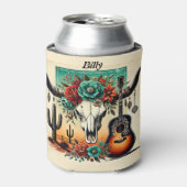 Country Music gitaar koe schedel woestijn cactus Blikjeskoeler (Blikje Voorkant)