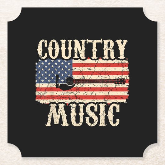 Country Music Guitar American Flag Gift Kartonnen Onderzetters (Voorkant)