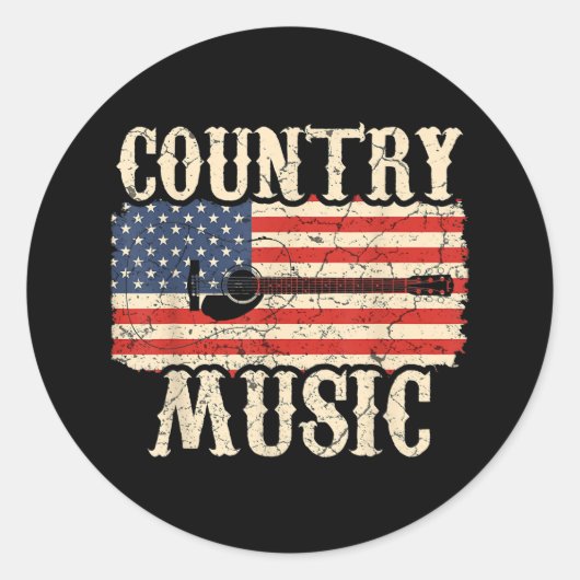 Country Music Guitar American Flag Gift Ronde Sticker (Voorkant)